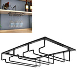 Wine Glass Rack Under Cabinet Stemware Holder Storage Hanger Metal Organizer for Bar Kitchen3 Slot 30x22.5cm Black - Extra Image