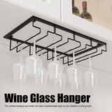 Wine Glass Rack Under Cabinet Stemware Holder Storage Hanger Metal Organizer for Bar Kitchen3 Slot 30x22.5cm Black - Extra Image