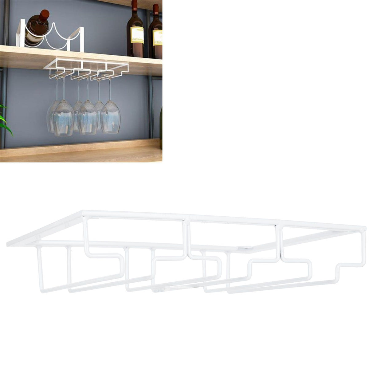 Wine Glass Rack Under Cabinet Stemware Holder Storage Hanger Metal Organizer for Bar Kitchen3 Slot 30x22.5cm White