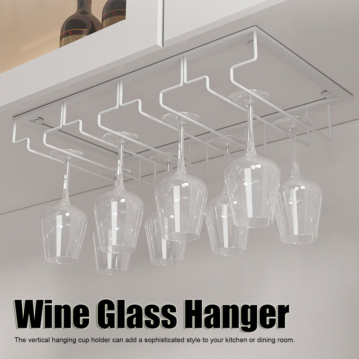 Wine Glass Rack Under Cabinet Stemware Holder Storage Hanger Metal Organizer for Bar Kitchen3 Slot 30x22.5cm White