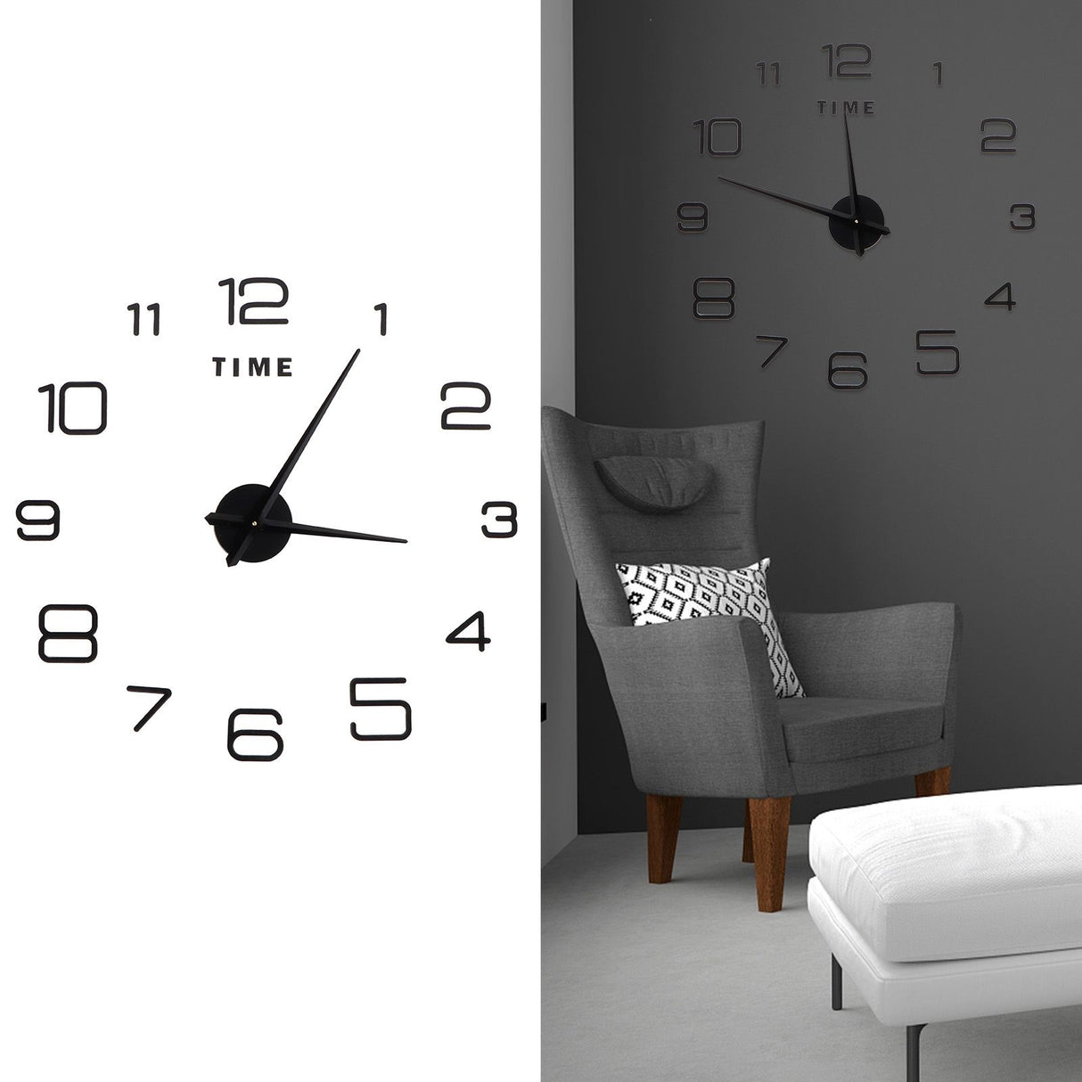 DIY Wall Clock Acrylic Frameless Mirror Surface Wall Sticker Clock Decor for Living Room BedroomBlack