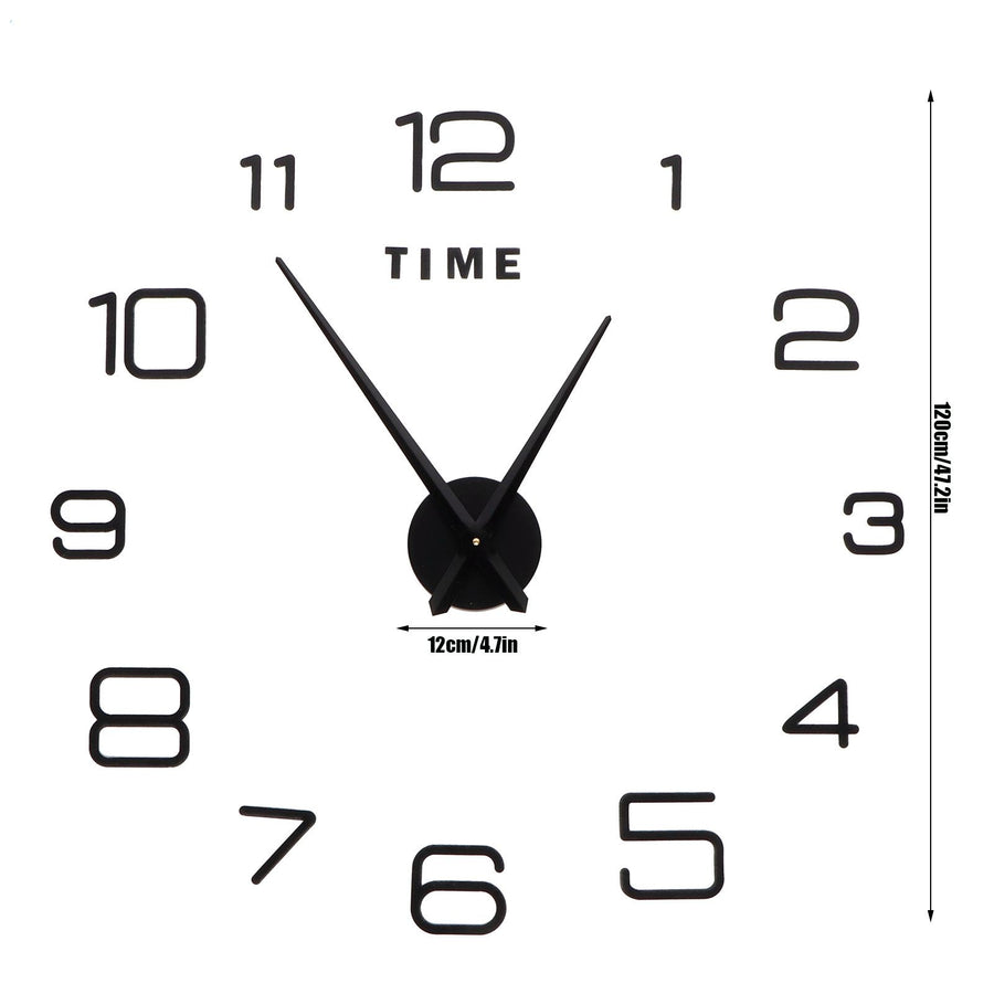 DIY Wall Clock Acrylic Frameless Mirror Surface Wall Sticker Clock Decor for Living Room BedroomBlack