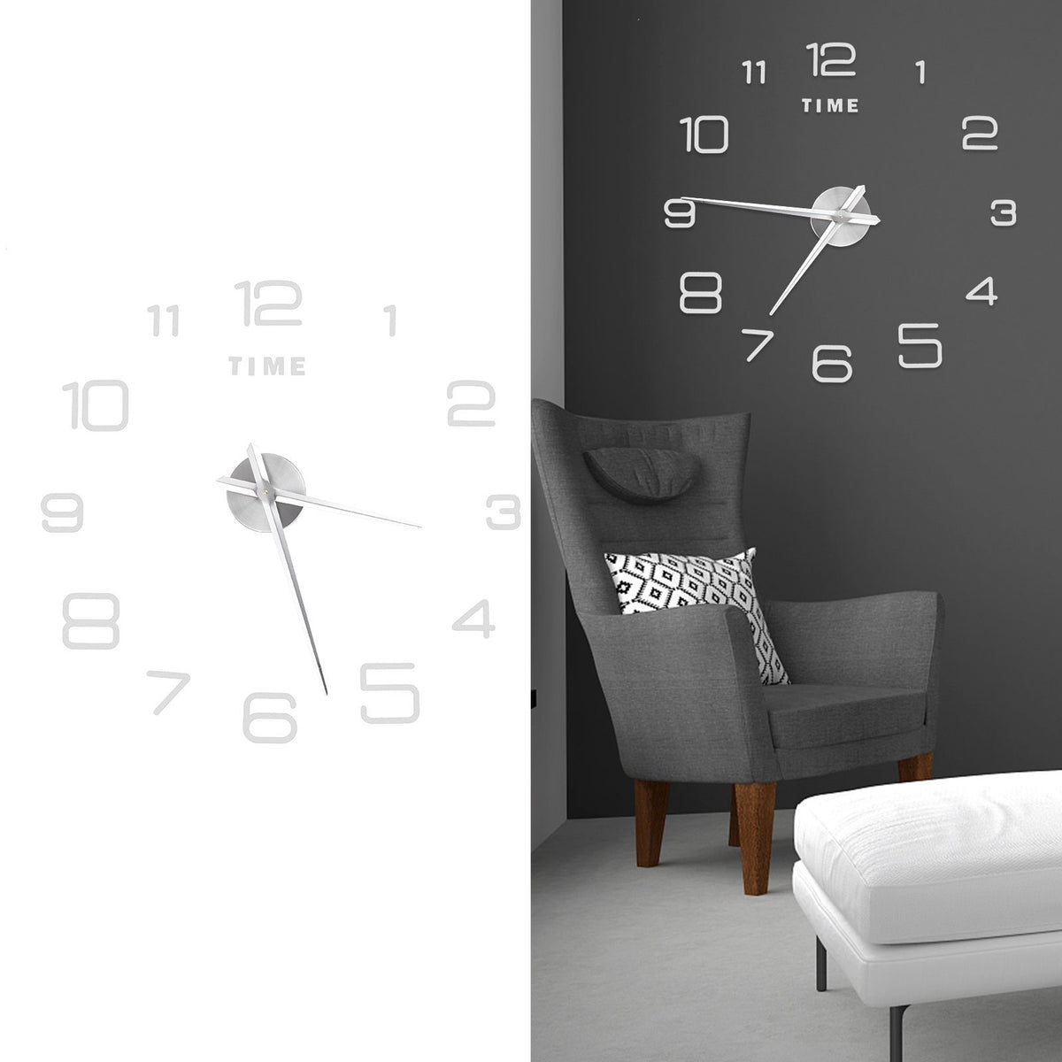 DIY Wall Clock Acrylic Frameless Mirror Surface Wall Sticker Clock Decor for Living Room BedroomSilver
