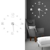 Modern Large Frameless DIY Wall Clock Mirror Surface Sticker for Home Office Room DecorSilver