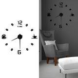 Modern Large Frameless DIY Wall Clock Mirror Surface Sticker for Home Office Room DecorBlack