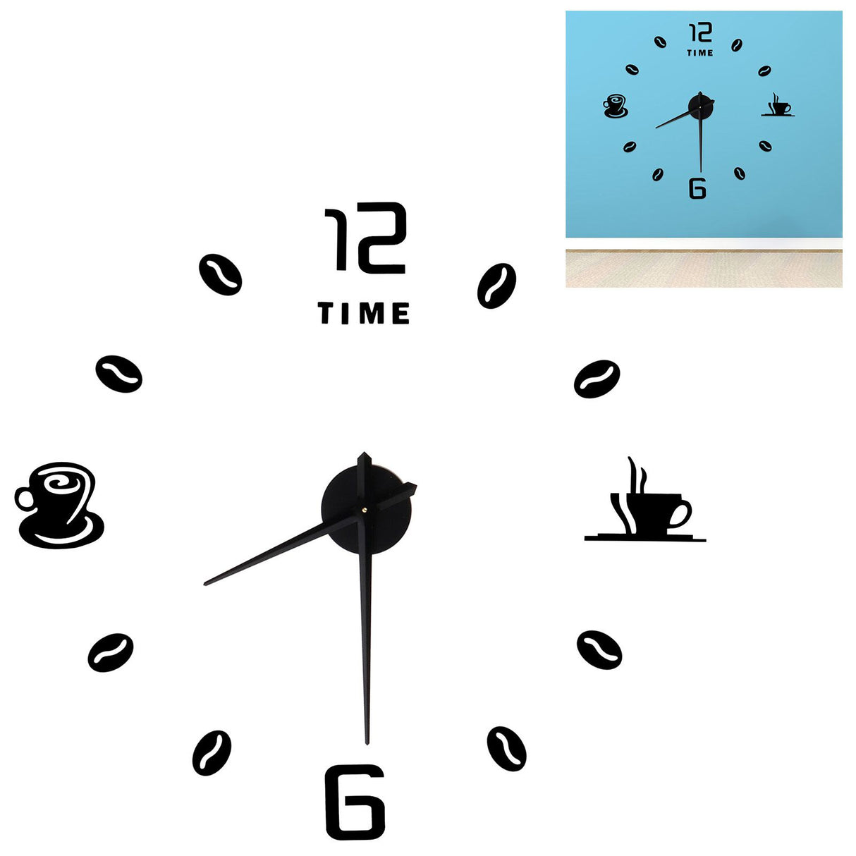 Modern Large Frameless DIY Wall Clock Mirror Surface Sticker for Home Office Room DecorBlack