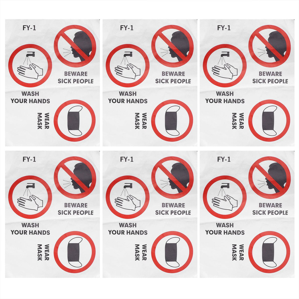 6PCS Caution Notice English Reminder Slogan Wall Sticker Sign for Hospital Company School