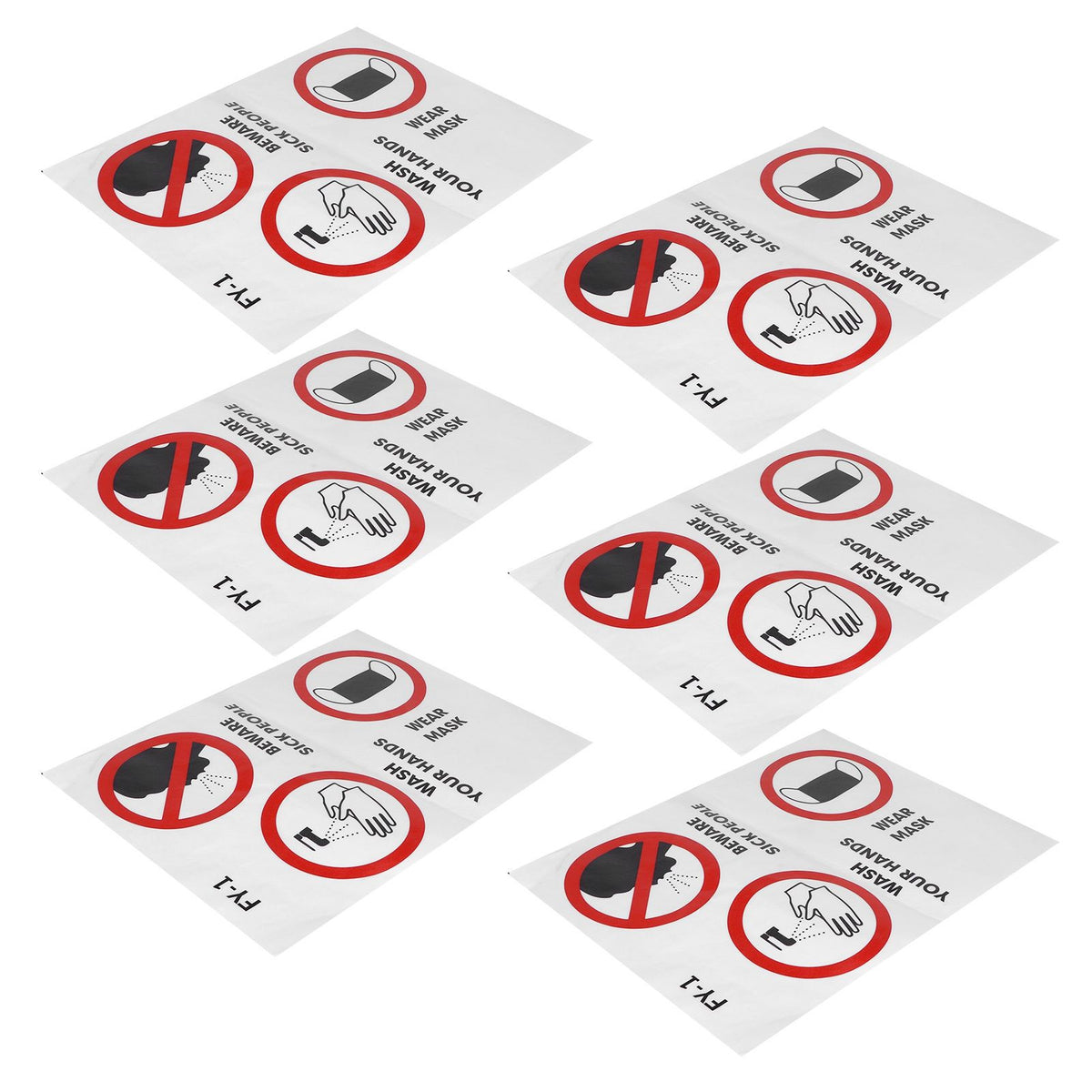 6PCS Caution Notice English Reminder Slogan Wall Sticker Sign for Hospital Company School
