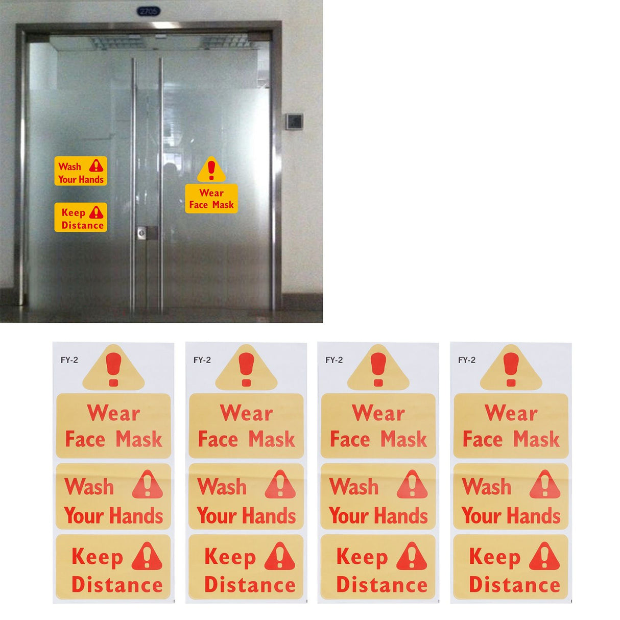 4PCS Warning Signs Wall Sticker Caution Warning Decals DIY Kitchen Shop Window Decor