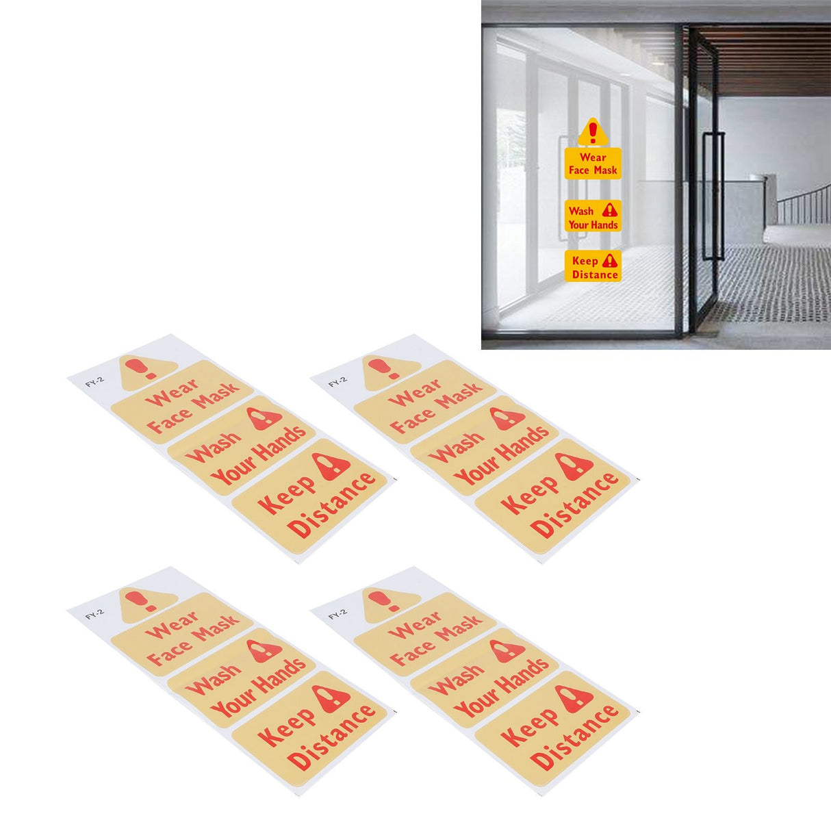 4PCS Warning Signs Wall Sticker Caution Warning Decals DIY Kitchen Shop Window Decor