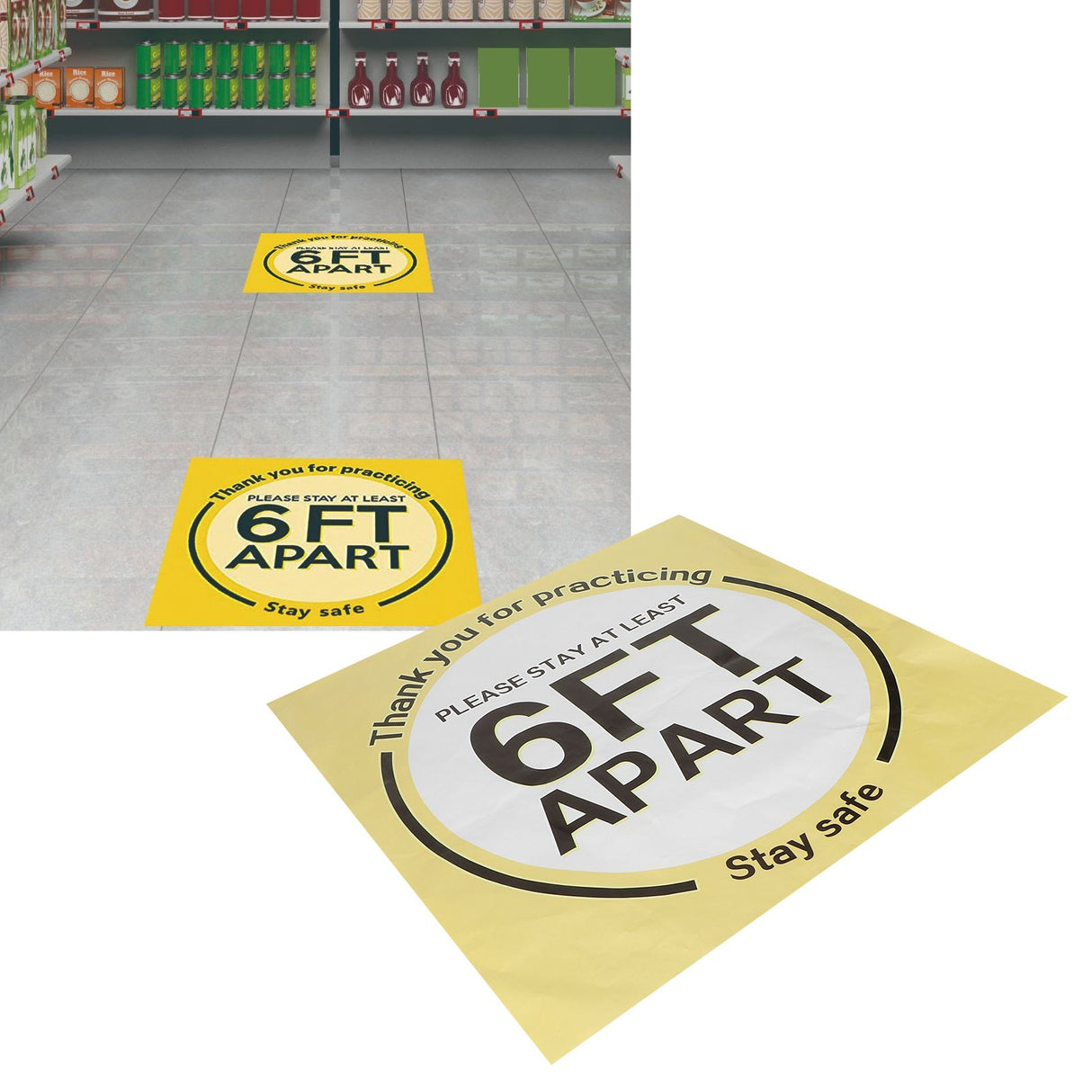 2 Sets Social Distancing Floor Decals Distancing Warning Sign Sticker for Crowd Control Guidance