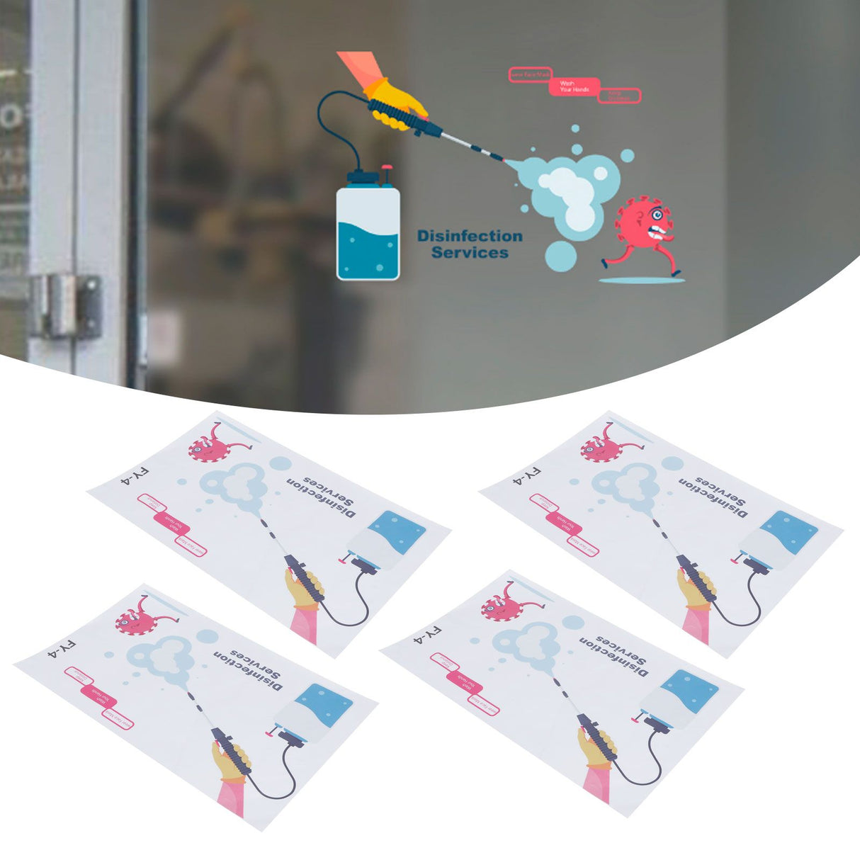 4Pcs English Warning Advertising Window Background Wall Sticker Warning Sign Glass Wall Decal