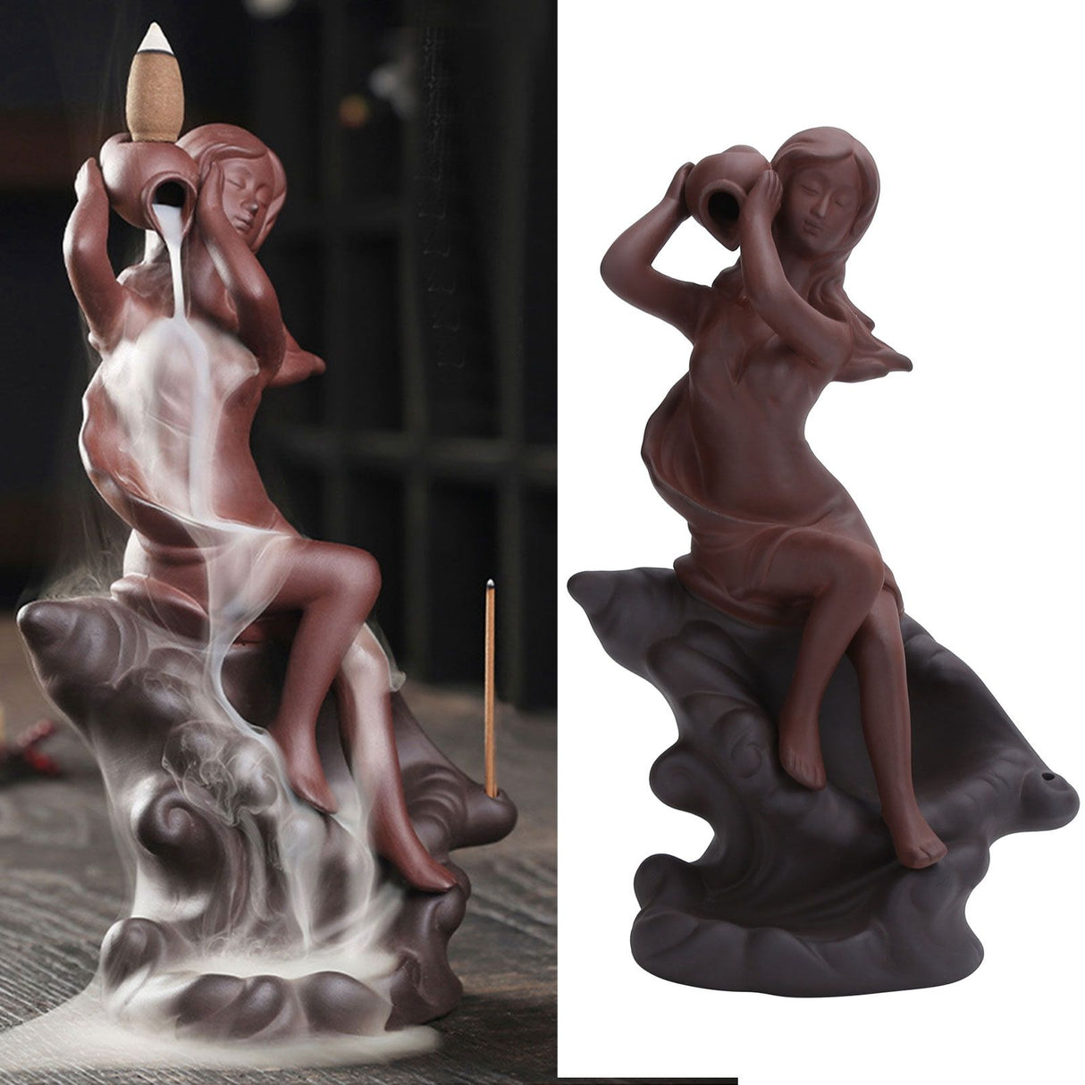 Incense Burner Red Stoneware Backflow Incense Holder Home Office Decoration Ornament