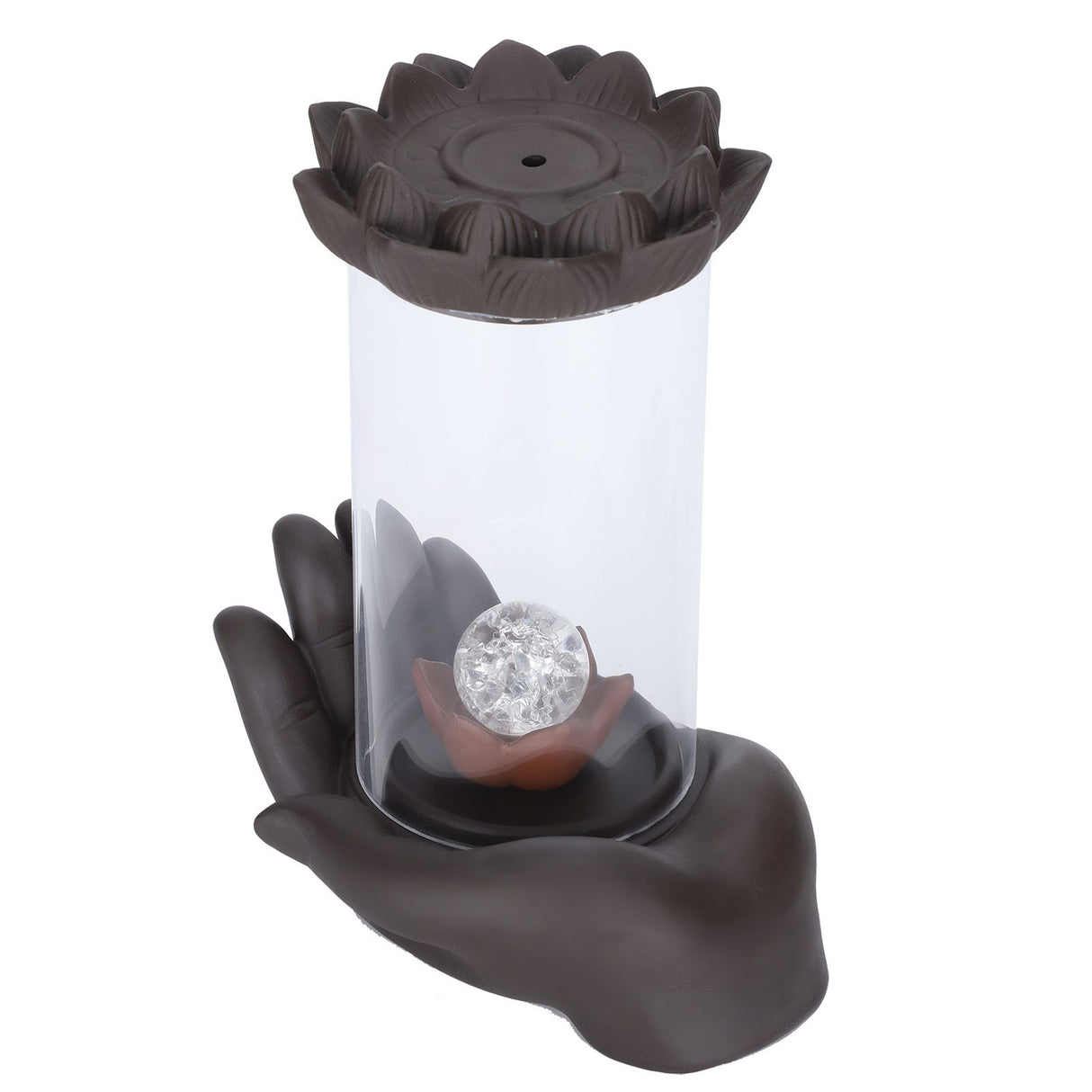 LED Waterfall Backflow Incense Burner with Windproof Cover Handicraft for Home Office Tea House