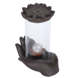 LED Waterfall Backflow Incense Burner with Windproof Cover Handicraft for Home Office Tea House