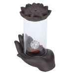LED Waterfall Backflow Incense Burner with Windproof Cover Handicraft for Home Office Tea House