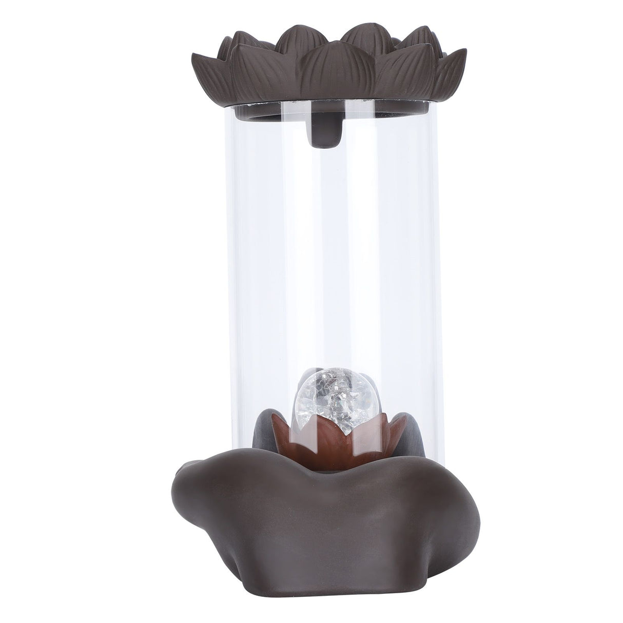 LED Waterfall Backflow Incense Burner with Windproof Cover Handicraft for Home Office Tea House