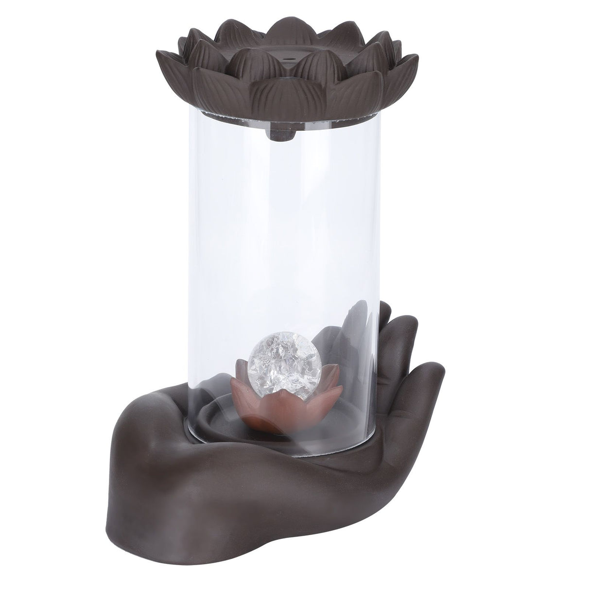 LED Waterfall Backflow Incense Burner with Windproof Cover Handicraft for Home Office Tea House
