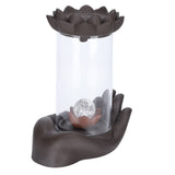 LED Waterfall Backflow Incense Burner with Windproof Cover Handicraft for Home Office Tea House