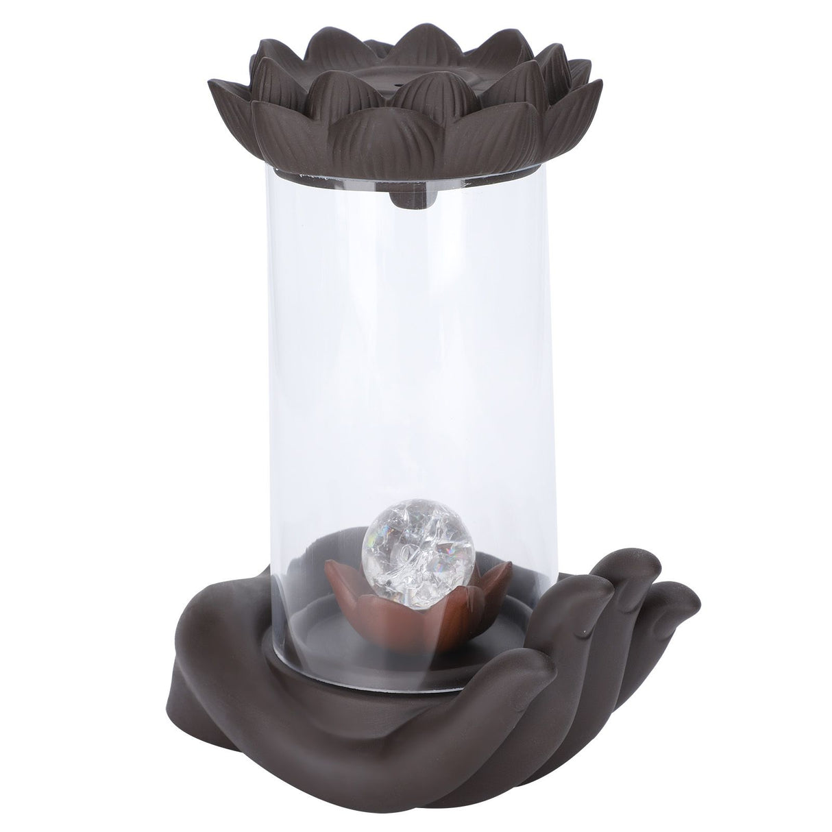 LED Waterfall Backflow Incense Burner with Windproof Cover Handicraft for Home Office Tea House