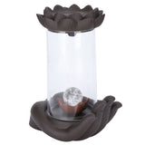 LED Waterfall Backflow Incense Burner with Windproof Cover Handicraft for Home Office Tea House - Low Angle