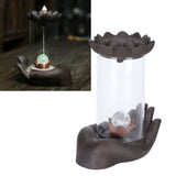 LED Waterfall Backflow Incense Burner with Windproof Cover Handicraft for Home Office Tea House