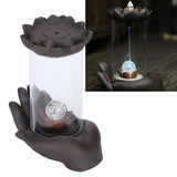 LED Waterfall Backflow Incense Burner with Windproof Cover Handicraft for Home Office Tea House - Extra Image