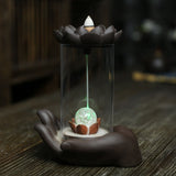 LED Waterfall Backflow Incense Burner with Windproof Cover Handicraft for Home Office Tea House - Extra Image