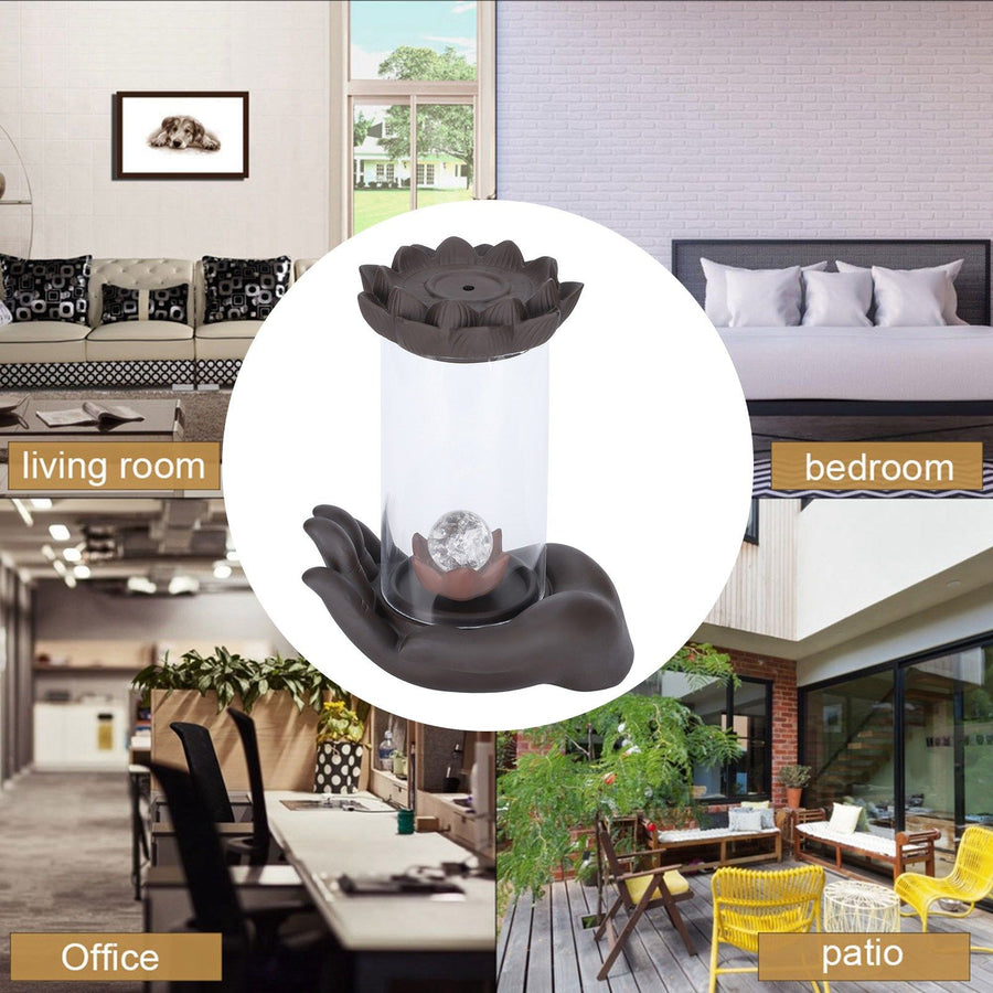 LED Waterfall Backflow Incense Burner with Windproof Cover Handicraft for Home Office Tea House