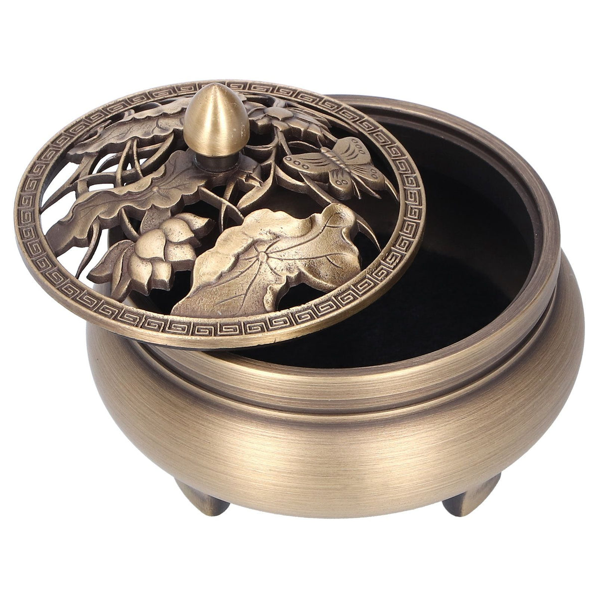 Antique Incense Burner Holder Brass with Lid 3‑Legged Buddha Ornament Home Decoration