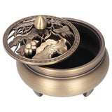 Antique Incense Burner Holder Brass with Lid 3‑Legged Buddha Ornament Home Decoration - Side View