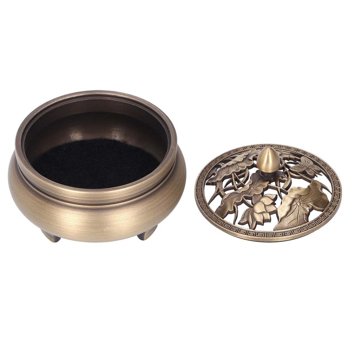 Antique Incense Burner Holder Brass with Lid 3‑Legged Buddha Ornament Home Decoration