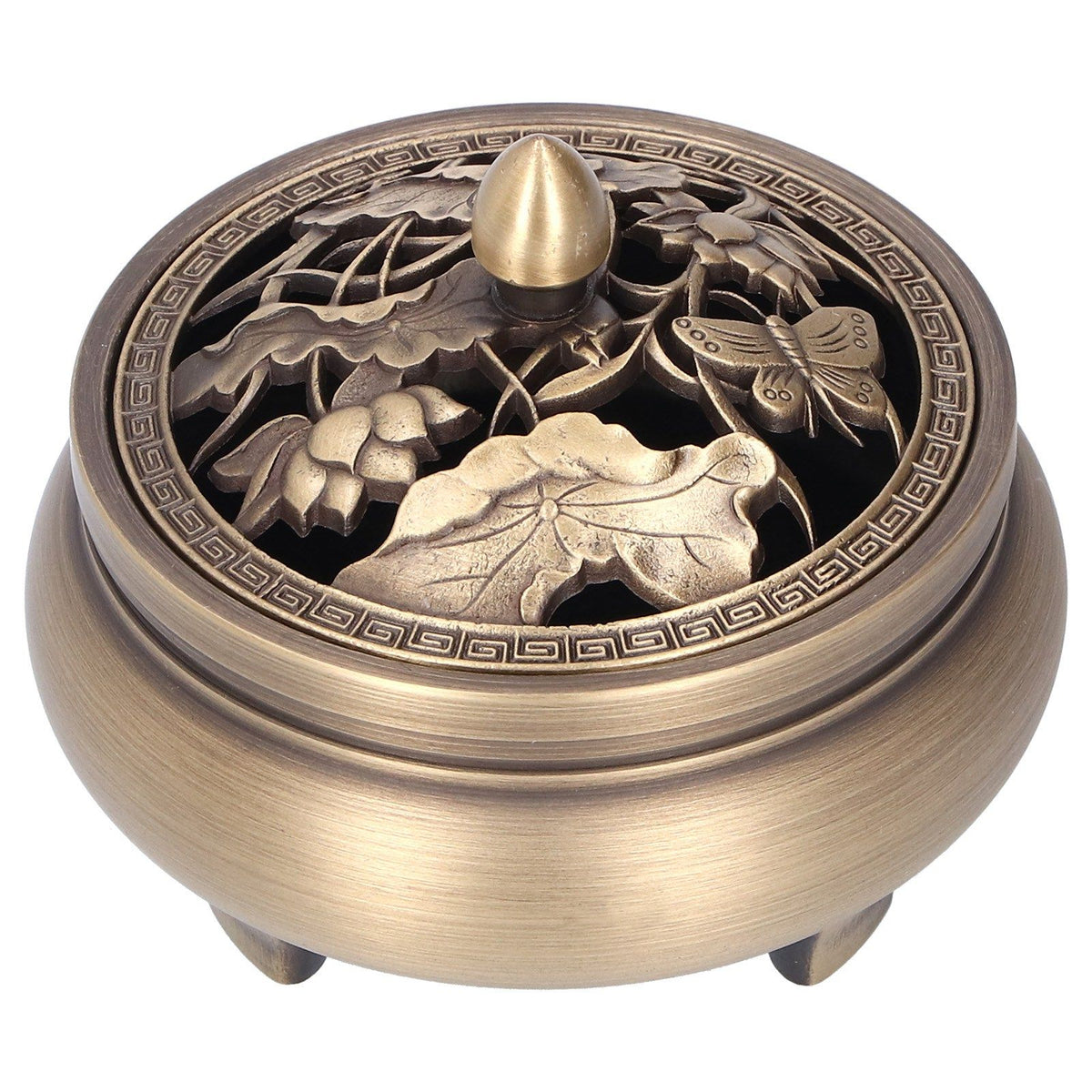 Antique Incense Burner Holder Brass with Lid 3‑Legged Buddha Ornament Home Decoration