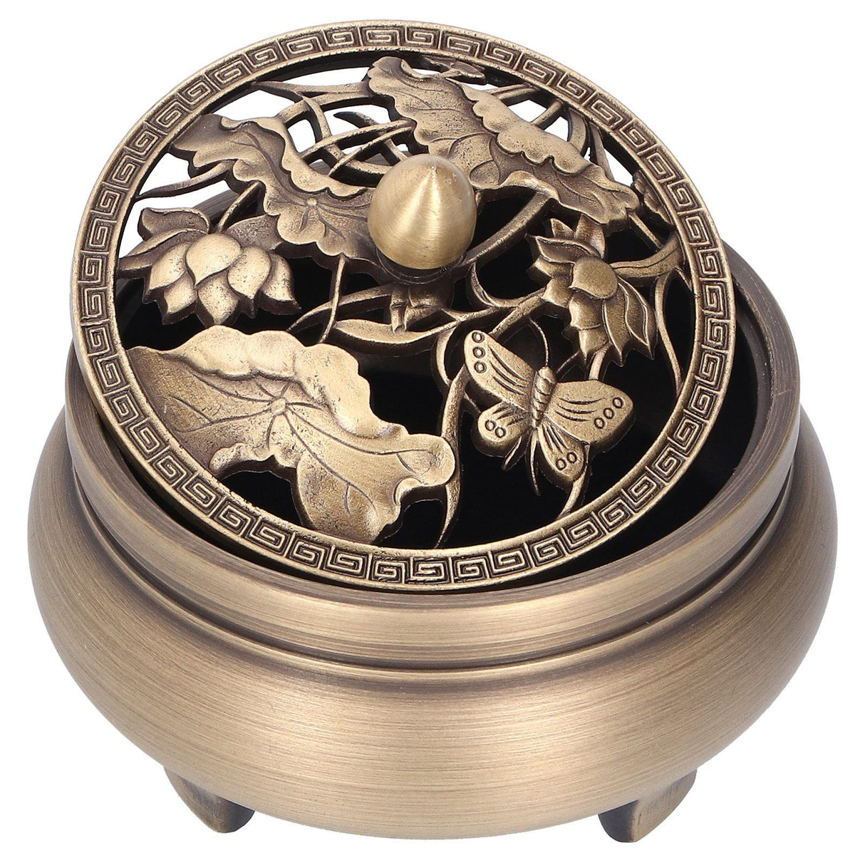 Antique Incense Burner Holder Brass with Lid 3‑Legged Buddha Ornament Home Decoration