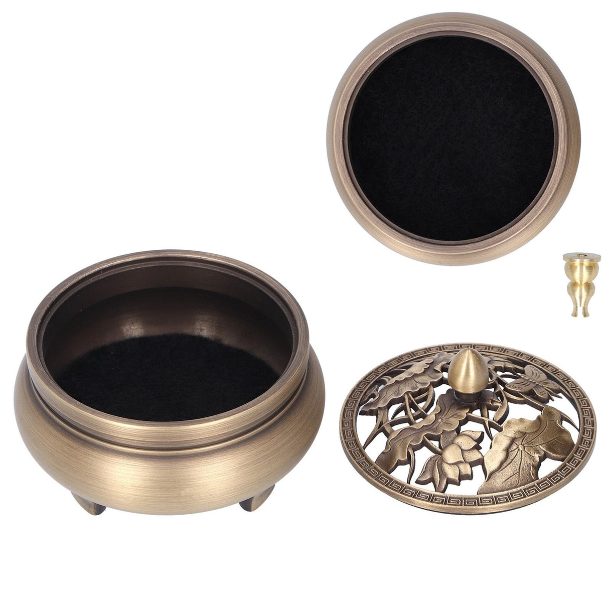 Antique Incense Burner Holder Brass with Lid 3‑Legged Buddha Ornament Home Decoration