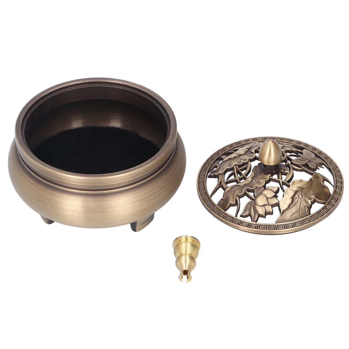 Antique Incense Burner Holder Brass with Lid 3‑Legged Buddha Ornament Home Decoration