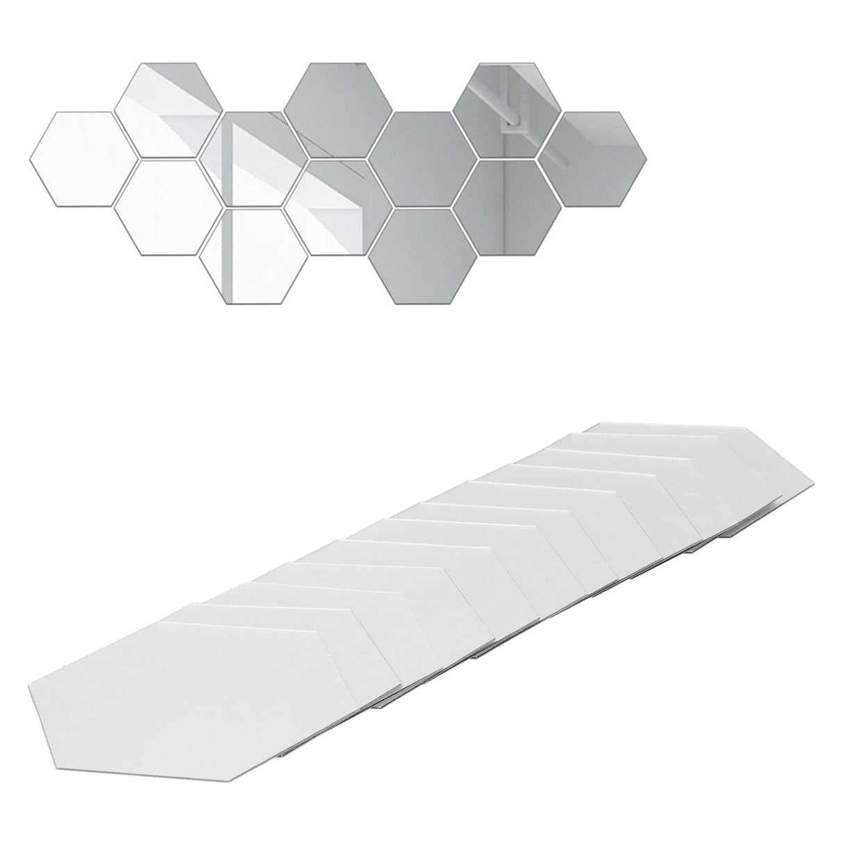 Acrylic Hexagonal Mirror Setting Wall Self Adhesive Stickers Decoration for Home Room20cm/7.9in Silver