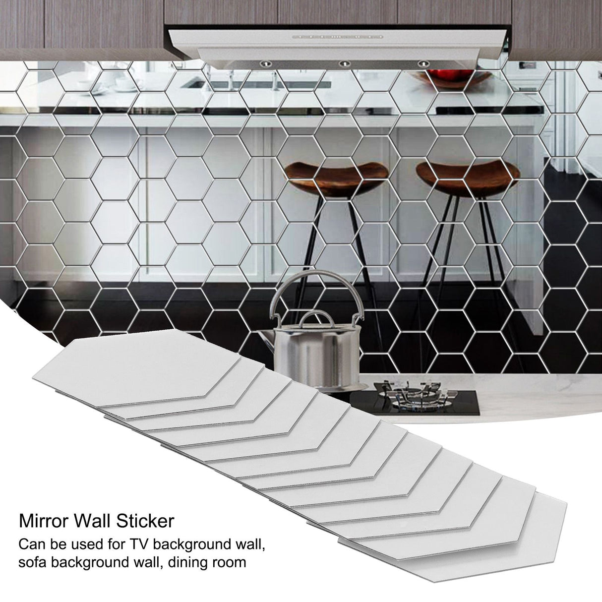 Acrylic Hexagonal Mirror Setting Wall Self Adhesive Stickers Decoration for Home Room20cm/7.9in Silver