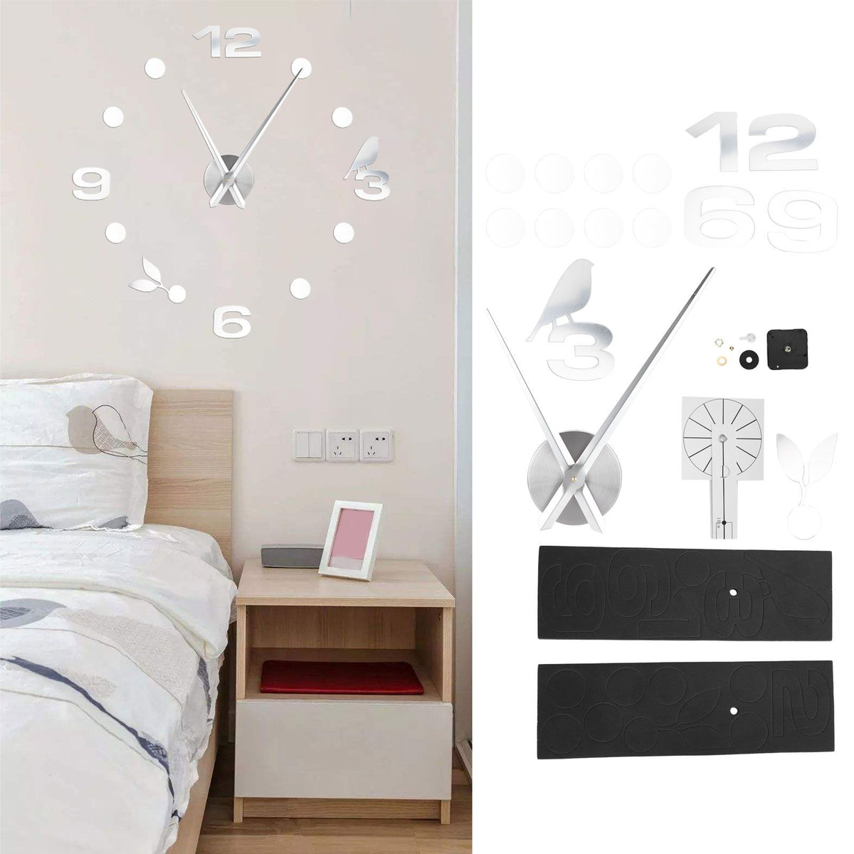 Frameless Wall Clock Sticker Mirror Surface DIY Decoration Living Room Bedroom OfficeSilver