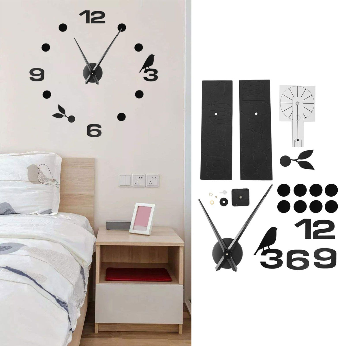 Frameless Wall Clock Sticker Mirror Surface DIY Decoration Living Room Bedroom OfficeBlack
