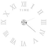DIY Wall Clock Roman Numerals Frameless Mirror Surface Wall Clock Home Living Room DecorSilver - Front View