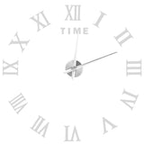DIY Wall Clock Roman Numerals Frameless Mirror Surface Wall Clock Home Living Room DecorSilver - Side View