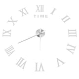 DIY Wall Clock Roman Numerals Frameless Mirror Surface Wall Clock Home Living Room DecorSilver