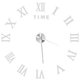 DIY Wall Clock Roman Numerals Frameless Mirror Surface Wall Clock Home Living Room DecorSilver - Low Angle