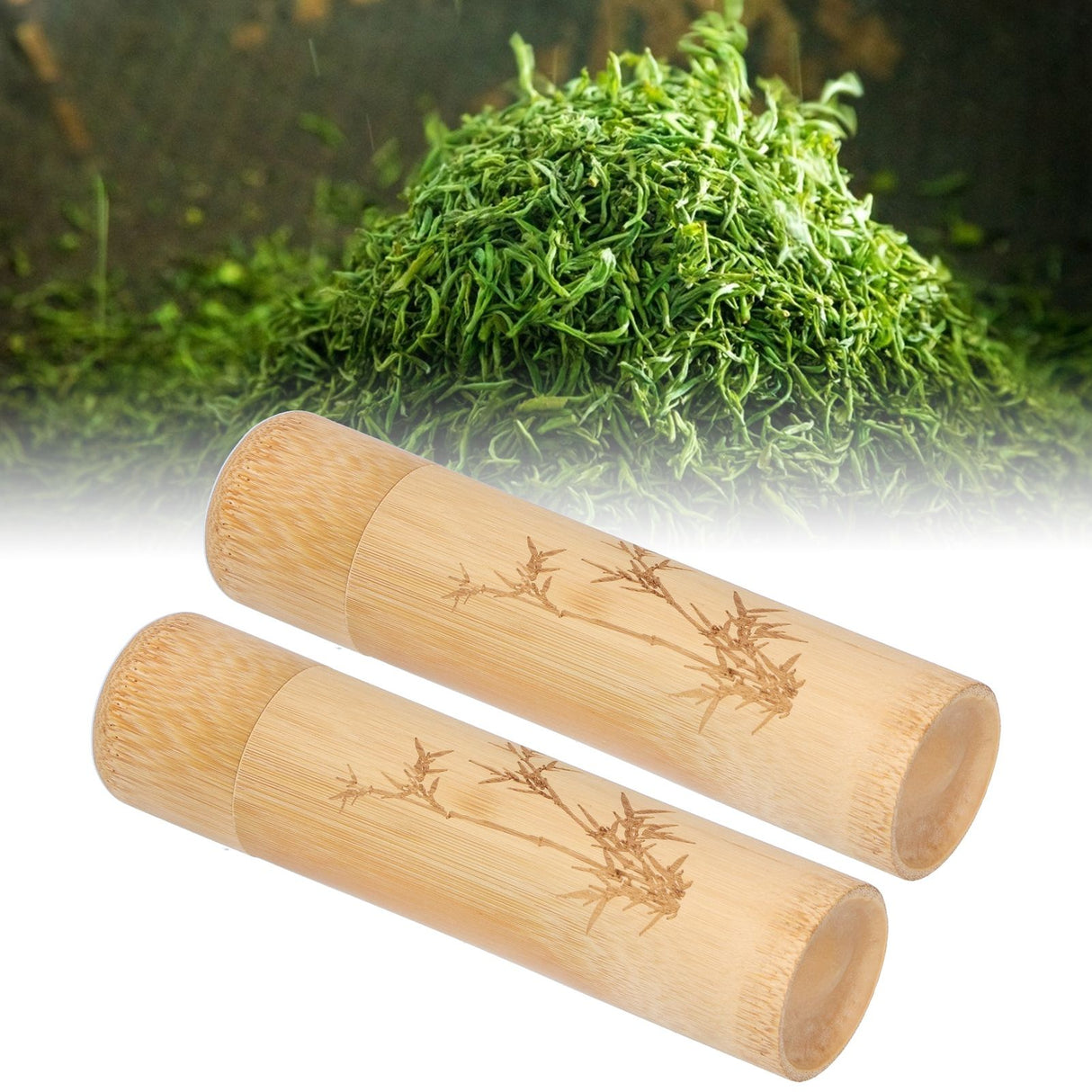 2Pcs Bamboo Tube Natural Environmentally Friendly Carbonized for Tea Nuts Incense CanisterBamboo Pattern