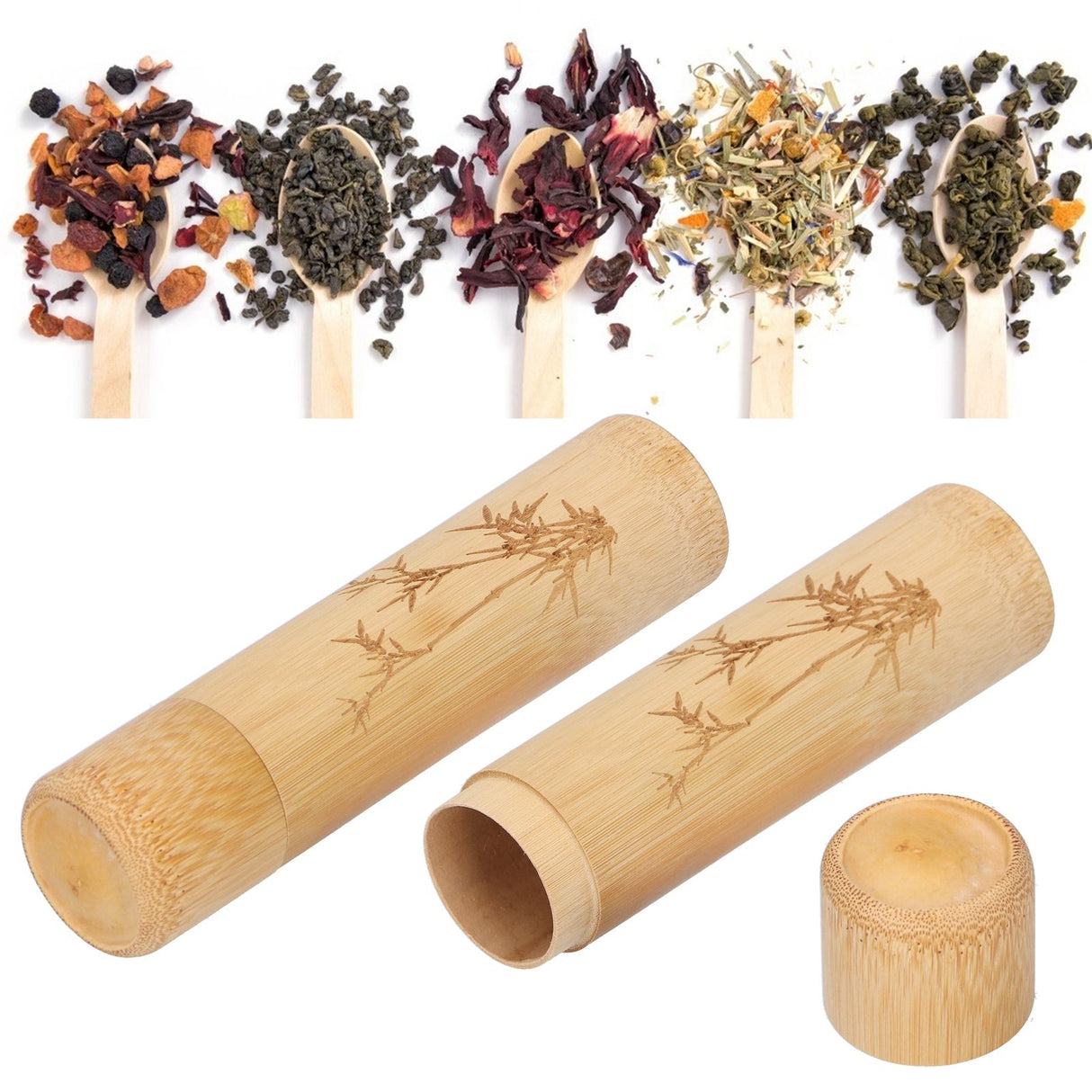 2Pcs Bamboo Tube Natural Environmentally Friendly Carbonized for Tea Nuts Incense CanisterBamboo Pattern