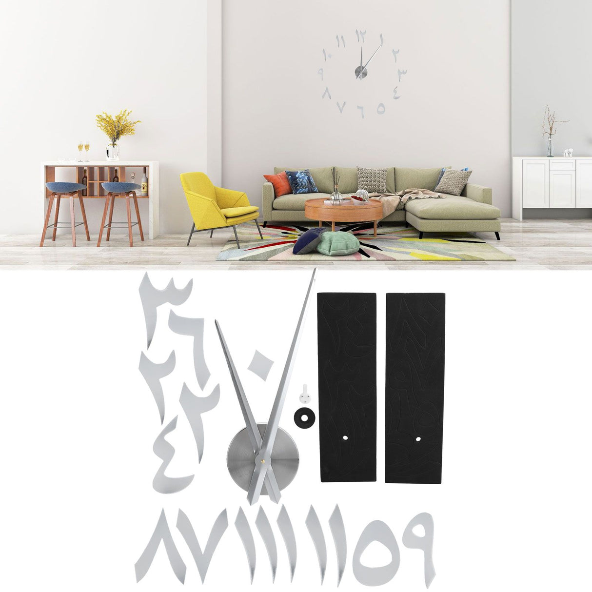 Wall Clock Innovative Modern Acrylic DIY Clock Set for Home Living Room DecorationSilver
