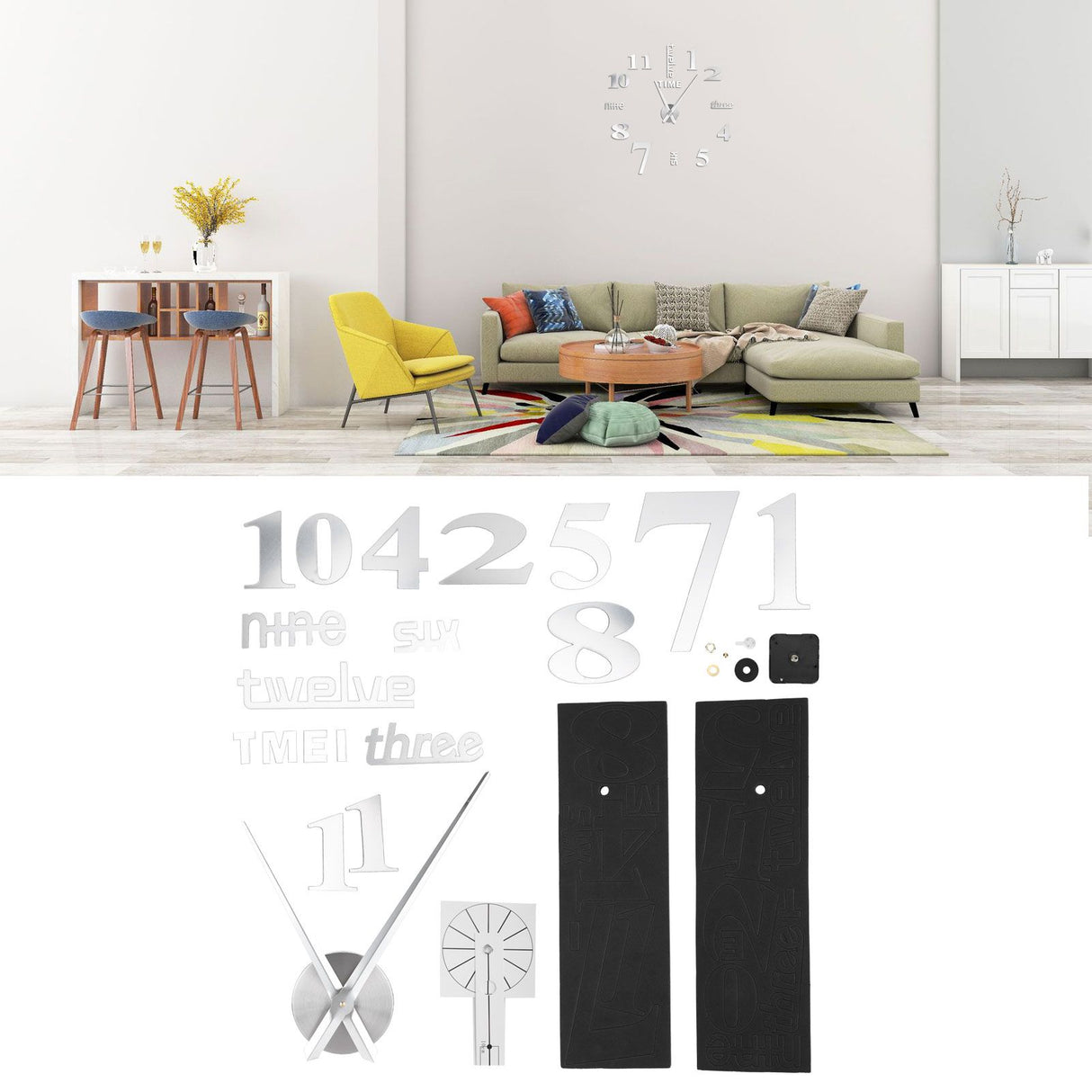 Frameless DIY Wall Clock Modern Mirror Wall Sticker for Home Living Room Bedroom DecorSilver