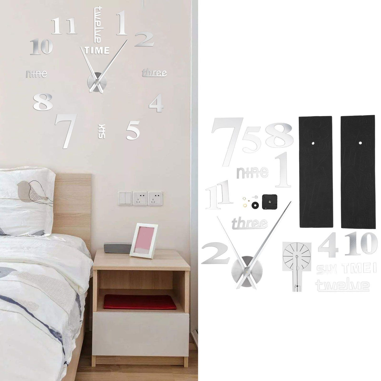 Frameless DIY Wall Clock Modern Mirror Wall Sticker for Home Living Room Bedroom DecorSilver