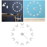 Large Wall Sticker Clock Butterfly Shape Innovation DIY Modern Art Living Room DecorationSilver